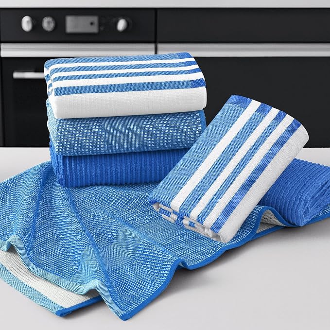 Homaxy Premium Kitchen Towels(18”x 28”, 6 Pack), Large Cotton 380 GSM Kitchen Hand Towels, Soft and Absorbent Terry Dish Towels, Multipurpose Tea Towel Set with Hanging Loop, Blueberry