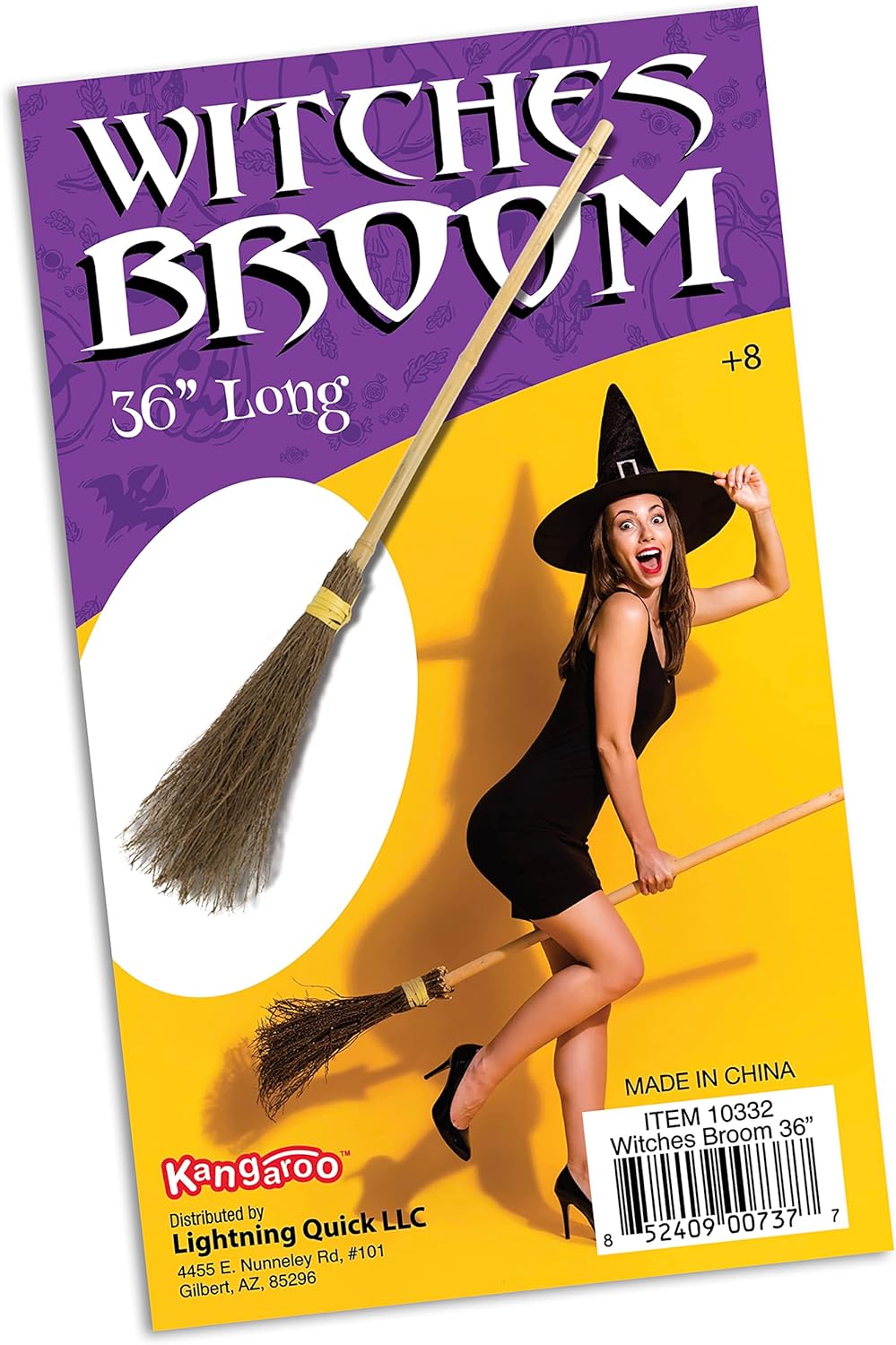 Kangaroo 36" Bamboo Witch Broom Prop - Wizard Staff Witch Broomstick Magic Broom for Kids, Teens & Adults - Halloween Porch Decor Front Outdoor Fall Decoration - Witches Costume Accessory