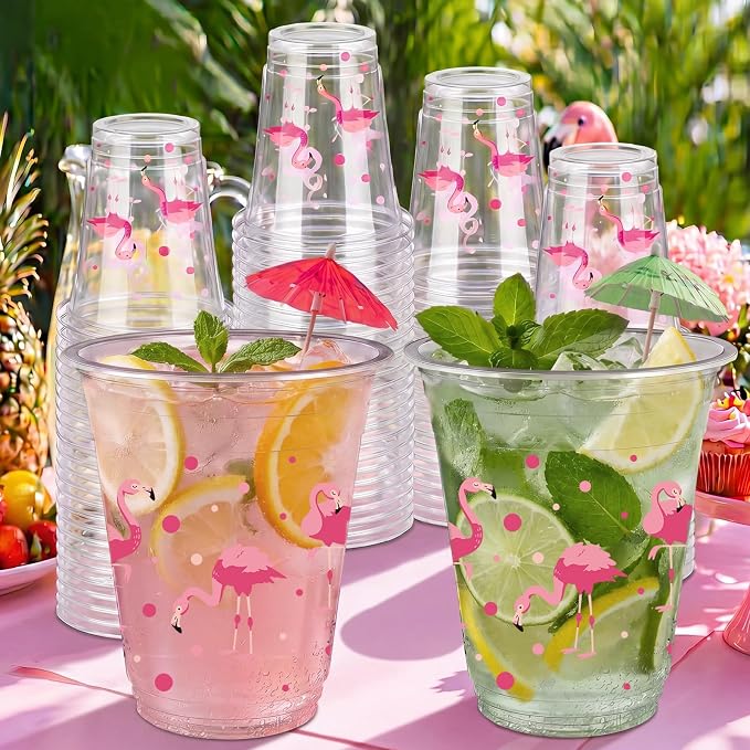 Uiifan 45 Pcs Flamingo Cups Bulk Hawaiian Luau Party Favor 16 oz Disposable Plastic Pink Flamingo Cups Summer Tropical Party Supplies for Let's Flamingle Drinking Beverage Bachelorette Bridal Shower