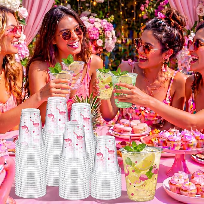 Uiifan 45 Pcs Flamingo Cups Bulk Hawaiian Luau Party Favor 16 oz Disposable Plastic Pink Flamingo Cups Summer Tropical Party Supplies for Let's Flamingle Drinking Beverage Bachelorette Bridal Shower