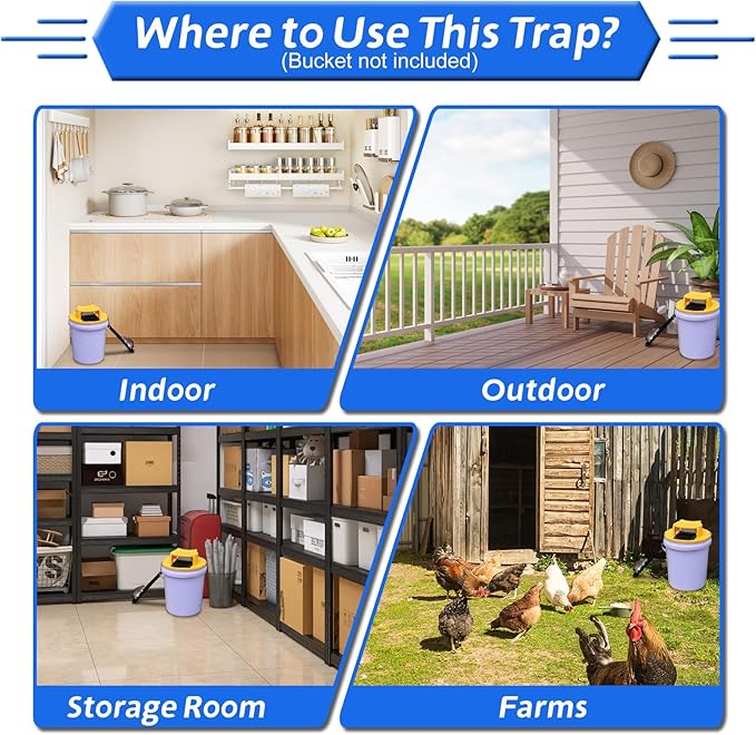 4-Pack Mouse Trap Lid Multi-Catch Humane Trap for Indoor Trap Bucket Bucket Mouse -Outdoor Use Compatible with 5-Gallon Buckets (Yellow)