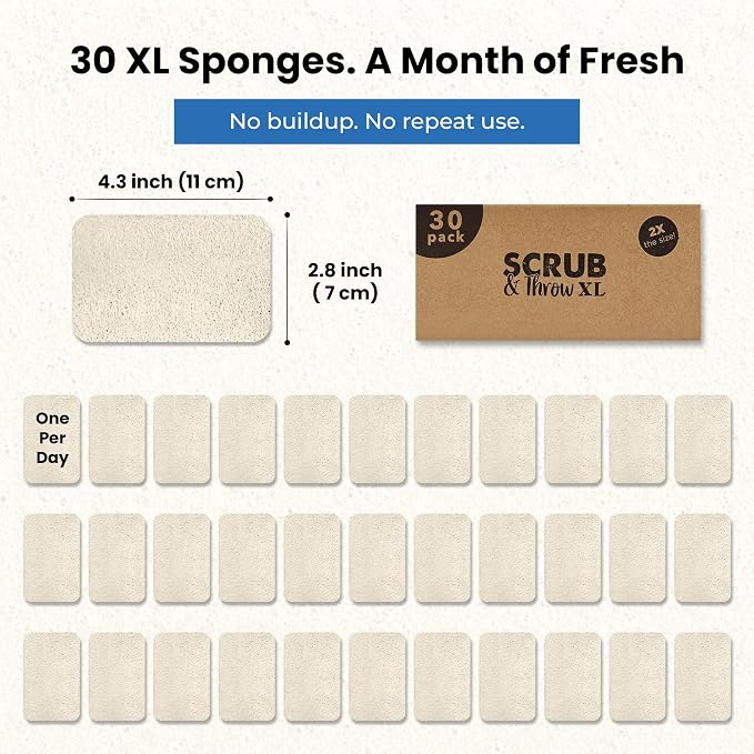 Scrub & Throw XL Loofah Scrub Sponge, Natural, Plastic-Free, Non-Scratch, for Kitchen, Dishes, Pots and Cleaning, Plant-Based, Plastic-Free, Eco-Friendly, Biodegradable, 30 Pack