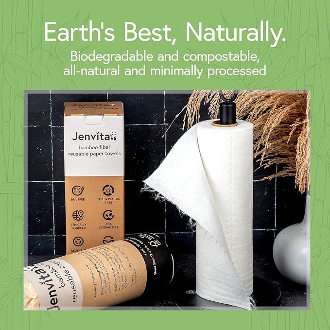 Reusable Bamboo Paper Towels |Heavy Duty, Absorbent & Durable | Reusable Washable Paper Towels | FSC Certified | 100% Rayon Derived From Bamboo | Kitchen Towels | 20 Sheets, 12"x11" | 2 Rolls