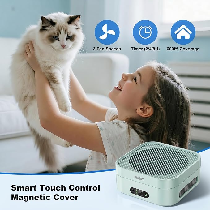 Air Purifiers for Home, 2 Filter, Plug-in, H13 True HEPA Filter Captures Smoke Odor Pet Dander, Portable Quiet Car Air Purifier for RV/Desk/Bedroom/Office, Covers up to 600 Ft², Timer - Green