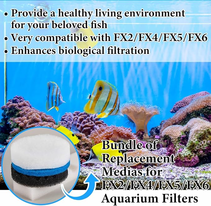 Threlaco 17 Pcs Filter Media Replacement Set Compatible with Fluval Fx4 Fx5 Fx6, Including Fine Filter Water Polishing Pads, Foam, Foam Block, Activated Carbon, Silicone Lube, Mesh Bags