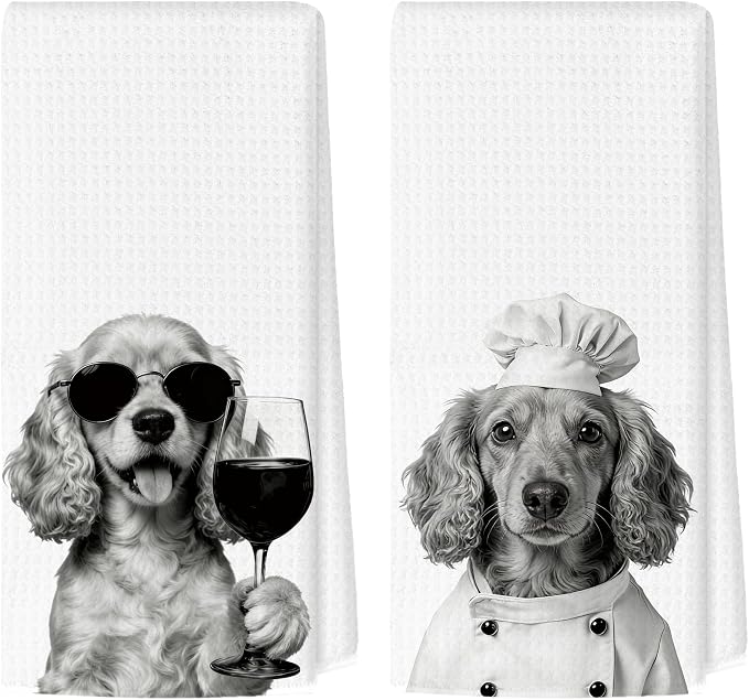 Funny Cocker Spaniel Kitchen Towels Set of 2, Dog Kitchen Bar Accessories, Dog Chef Gifts for Women Decorative Hand Towels for Kitchen Decor, Cocker Spaniel Lovers Dish Tea Towel, 16x24 Inch