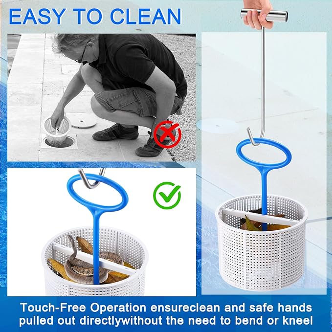 2 Pcs Pool Skimmer Basket with 1 Skimmer Handle and 1 Basket Hook Kit Compatible with Sp1082ca B-152 Automatic Skimmers, Compatible Sp1082 Sp1083 Sp1084 1085 1086 Sp1075 1075t(White)