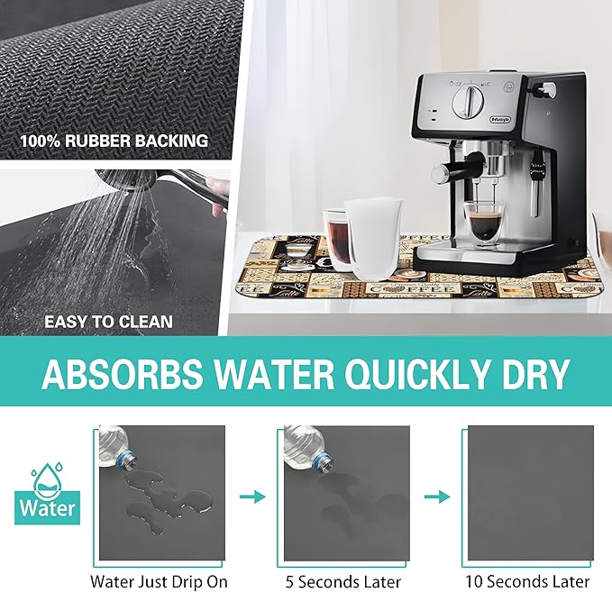 Fun Coffee Mat 19inx12in,Coffee Bar Mat for Countertops,Absorbent Hide Stain Anti-Slip Coffee Bar Accessories Fit Under Coffee Machine Mat,dish Drying Mats for Kitchen