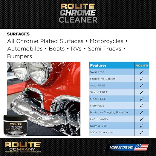 Rolite Chrome Cleaner 4.5 Oz for Chrome Plated Surfaces Motorcycles Automobiles Boats Rvs Bumpers Tarnish Removal