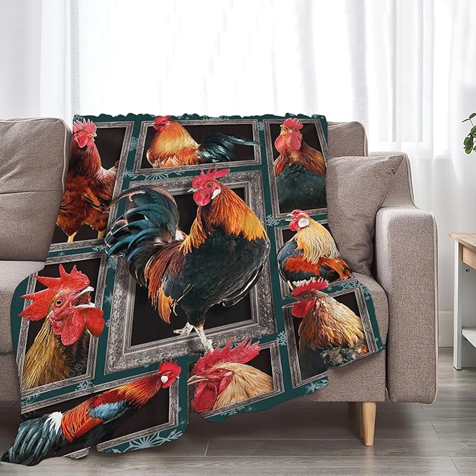 Tijuboni Rooster Chicken Throw Blanket Rooster Gifts for Girls Boys Women Men Kids Adults Soft Flannel Fleece Blanket for Couch Sofa Bed Home Decor 50"x60"