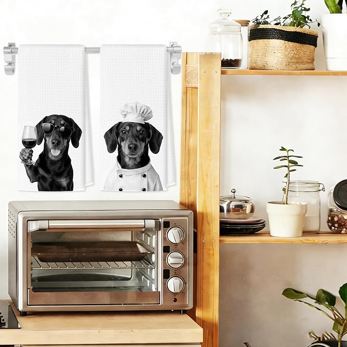 Funny Dachshund Kitchen Towels Set of 2, Dog Kitchen Bar Accessories, Dog Chef Gifts for Women Decorative Hand Towels for Kitchen Decor, Dachshund Lovers Dish Tea Towel, 16x24 Inch