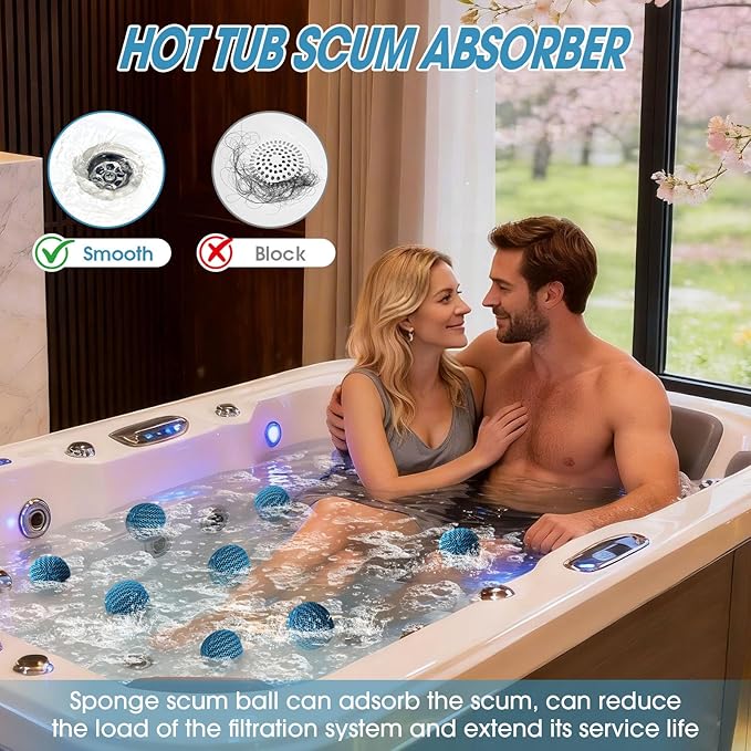 Hot Tub Scum Absorber, Spa & Pool Scum Eliminating Balls,Hot Tub Scum Balls,Scum Sponge for Spa Hot Tub, Hot Tub Accessories, Oil Absorbing Sponge for Hot Tub Skimmer (Green-6 Pack)