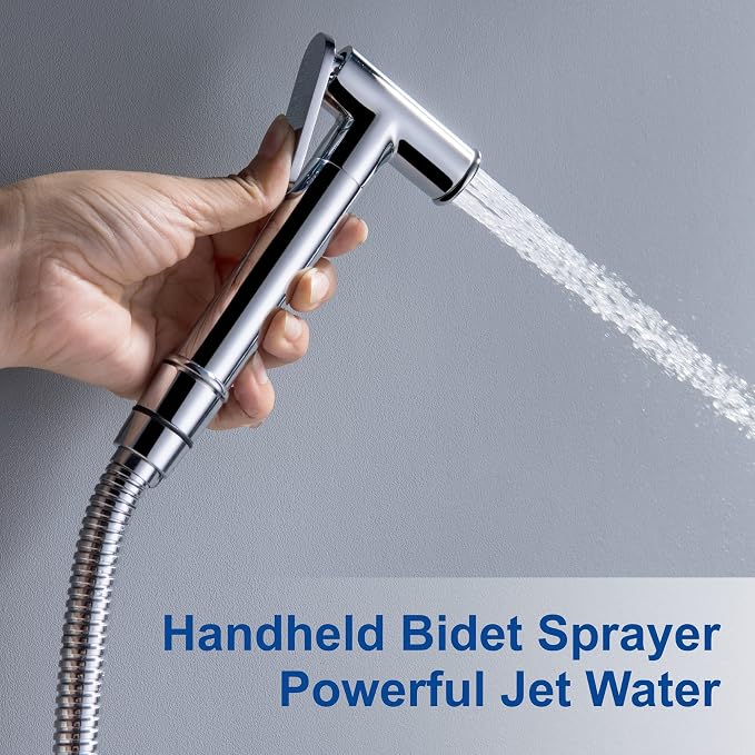 SHAMANDA Warm Water Bidet Sprayer for Toilet with Hot and Cold Brass Rough-in Valve, Stainless Steel Round Handheld Bidet Attachment Set for Feminine, Pets and Baby Diaper Wash, Polished Chrome BDS09