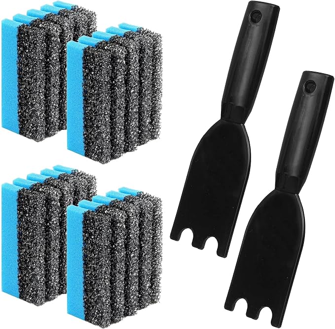 4 Pack Grill Cleaning Sponge (12207) + 2 Pack Upgrade Scraper Set - Compatible with George Foreman & Most Indoor Grills with Grooved Plates, Heat-Resistant Nylon Scraper & Non-Scratch Sponge for Easy
