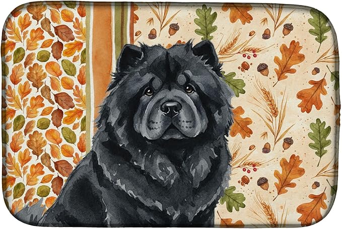 Caroline's Treasures Black Chow Chow Heirloom Fall Dish Drying Mat Absorbent Dish Drying Mat Pad for Kitchen Counter Dish Drainer Mat for Countertop, 14 x 21", Multicolor