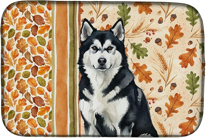 Caroline's Treasures Black and White Alaskan Malamute Heirloom Fall Dish Drying Mat Absorbent Dish Drying Mat Pad for Kitchen Counter Dish Drainer Mat for Countertop, 14 x 21", Multicolor