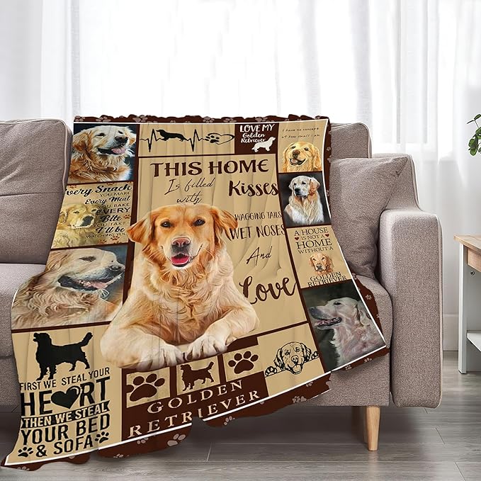 Jerkboo Golden Retriever 80"x60" Soft Warm Flannel Throw Blanket for Home, Camping, Travel