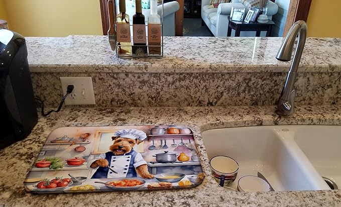 Caroline's Treasures DAC6338DDM Welsh Terrier The Chef Dish Drying Mat Absorbent Dish Drying Mat Pad for Kitchen Counter Dish Drainer Mat for Countertop, 14 x 21", Multicolor