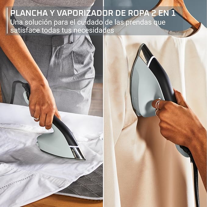 Rowenta 2-in-1 Duo Force Iron and Steamer for Clothes, 1700W Steam Iron, Stainless Steel Soleplate, Ultra-Lightweight, Detachable 13.5-oz Water Tank, Clothes Steamer, Anti-Drip, Black & Green, JR4030