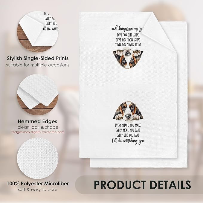 Basset Hound Kitchen Towel Gifts for Dog Lovers Decorative Set of 2, Bassett Hound Dish Towels Dishcloths Tea Towels, Basset Waffle Weave Microfiber Hand Towel for Kitchen Bathroom Decor 16x24