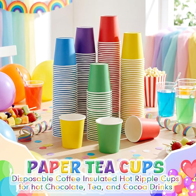 200 Pcs Rainbow Paper Cups 7 oz Disposable Party Cups Bulk for Birthday Rainbow Party Supplies DIY and Holiday Hot Cold Beverage