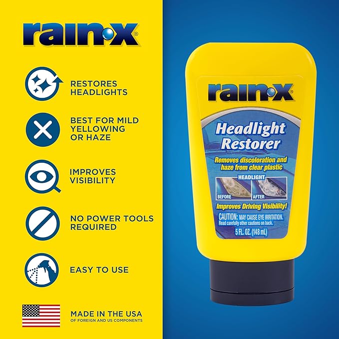 Rain-X 800001810 Headlight Restorer, Headlight Cleaner & Restoration Liquid for Hazy, Yellowed Headlights, Brings Lights Back to Like New Condition, No Tools Required & Long Lasting Result