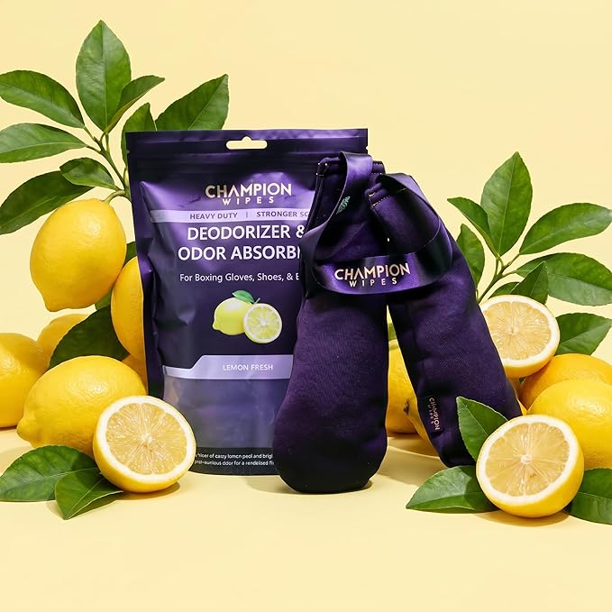 Deodorizer Inserts for Boxing Gloves, Hockey Equipment, Gym Bags & Sports Gear – Bamboo Charcoal Odor Absorber & Moisture Absorber – Reusable Dual-Pouch Insert (Lemon Fresh)