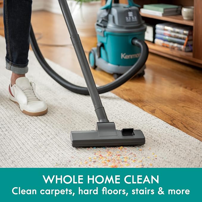 Kenmore KW3030 Wet Dry Canister 3.2 Gallon 2.5 Peak HP Shop Vacuum Cleaner with Extension Wands Tool Storage & Wall Bracket for Garage, Car, Home & Workshop, Green | 2.5 Peak HP, Extension Wands, Tool Storage & Wall Bracket, For Garage, Car, Home