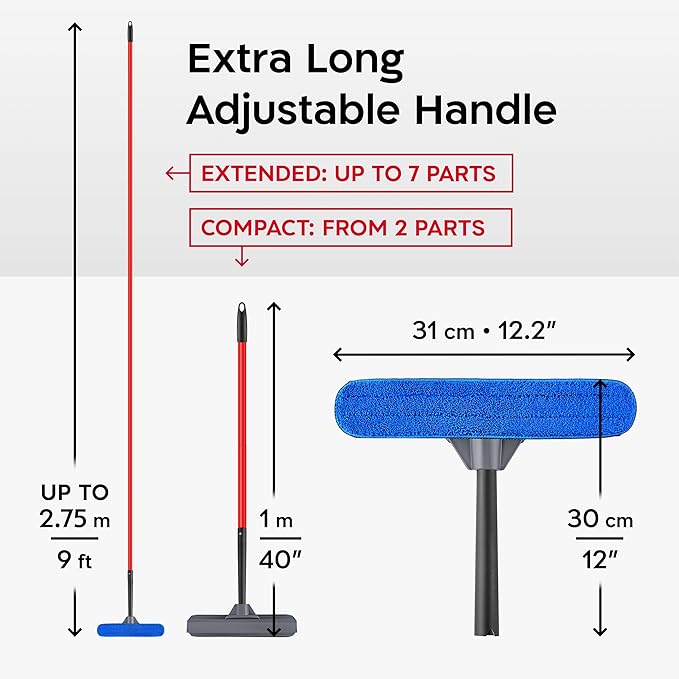 Tyroler Professional Silicone Window Squeegee for Home, 12"-110" Long Squeegee for Window Cleaning, 2-in-1 Window Cleaning Squeegee Kit, Indoor & Outdoor Window Cleaner Tool for High Windows & Glass