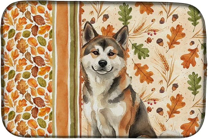 Caroline's Treasures Sesame Akita Heirloom Fall Dish Drying Mat Absorbent Dish Drying Mat Pad for Kitchen Counter Dish Drainer Mat for Countertop, 14 x 21", Multicolor