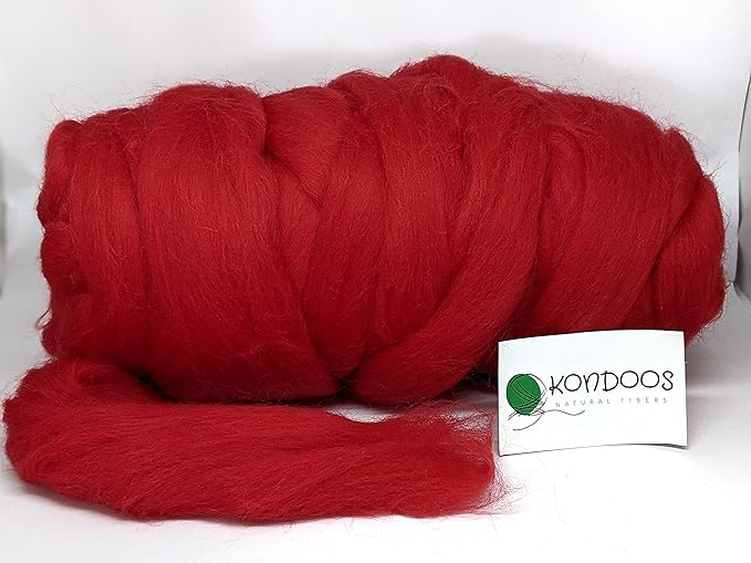 Colored Natural Wool roving, 1 lb. Best Wool for Needle Felting, Wet Felting, handcrafts and Spinning. (Red, 1 lb)