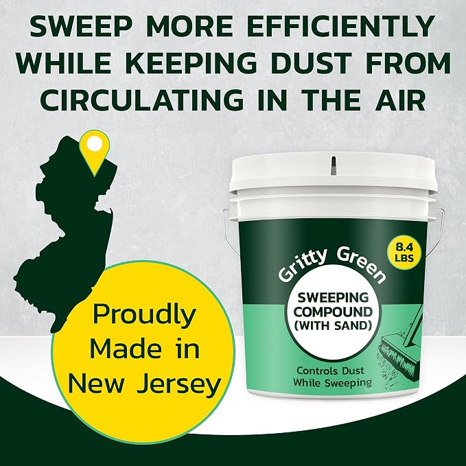 Gritty Green Sweeping Compound with Sand – Effective Dust Control on Cement & Unfinished Floors, Grit and Sand Breaks Up Loose Dust for an Even Deeper Clean, Oil Free, Made in USA (8.4 lbs) - 4 Pack
