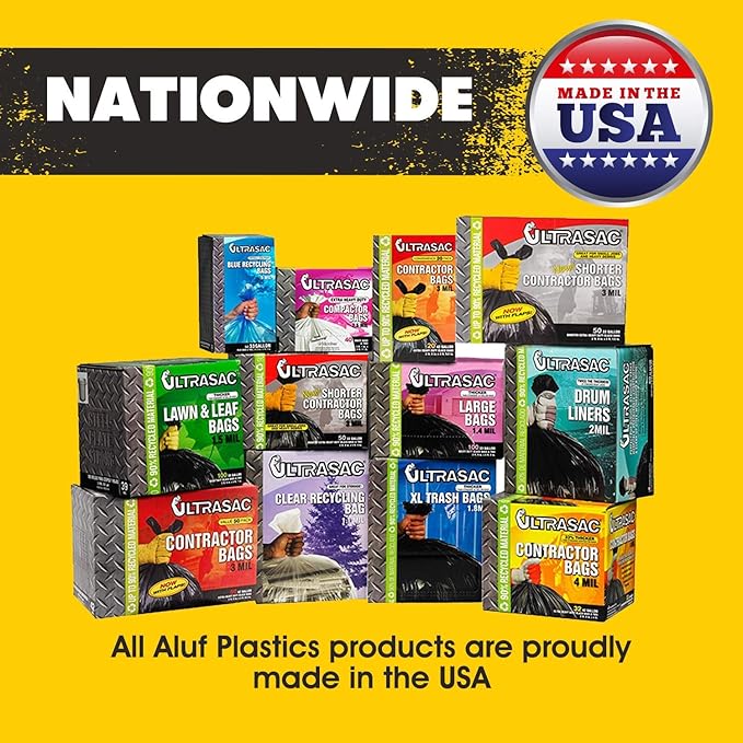 Aluf Plastics 55-60 Gallon 2 MIL (eq) Clear Heavy Duty Garbage Bags - 38" x 58" - Pack of 100 - For Industrial, Recycling, Storage, & Outdoor