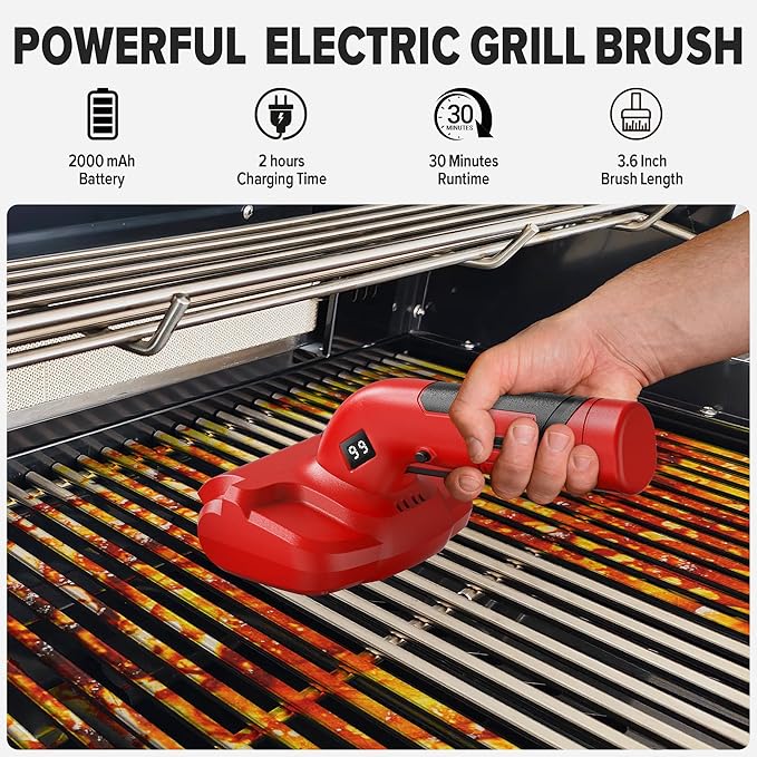 Electric Grill Brush and Ice Scraper Brush, BBQ Grill Brush for Outdoor Grill with LED Light, Rechargeable Bristle Stainless Steel Grill Cleaning Brush