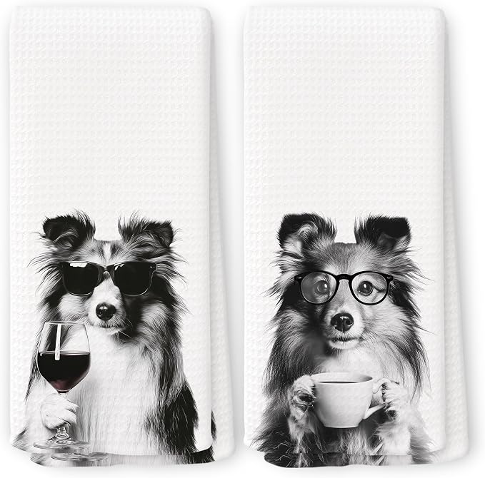 Funny Chef Shetland Sheepdog Kitchen Towels Set of 2, Shetland Sheepdog Dog Gifts for Women Dish Tea Towels for Kitchen, Dog Mom Lovers Owner Gifts Decorative Hand Towel, 16x24 Inch