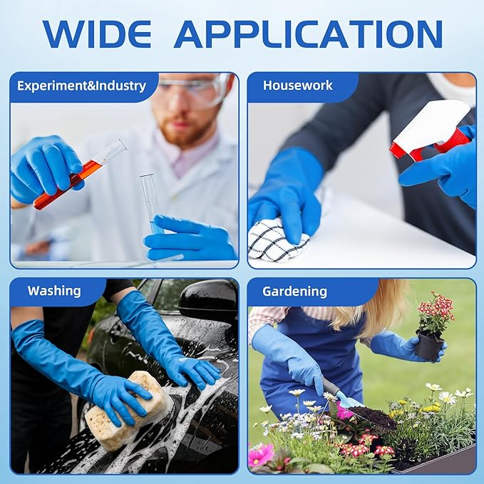 50 Counts 16" Long Disposable Nitrile Gloves Latex Free Dishwashing Gloves Waterproof for Household Clean Gardening(Blue,L)