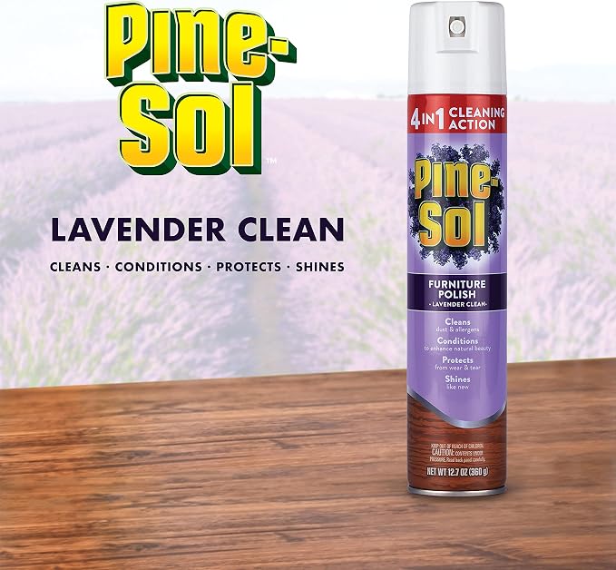 Pine-Sol Aerosol Furniture Polish Spray, 4-in-1 Cleans Conditions Protects and Shines Finished Wood Furniture, Cabinets, Tables and Paneling, Lavender Scent, 12.7 Oz