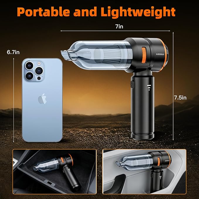 Super-Powered car mini Vacuum Cleaner 80,000RPM, Four-in-one: Blower, Vacuum Cleaner, air Extractor, and Pump. Handheld dust Collector, Handheld dust Blower, Hair Dryer, Cordless (Orange)