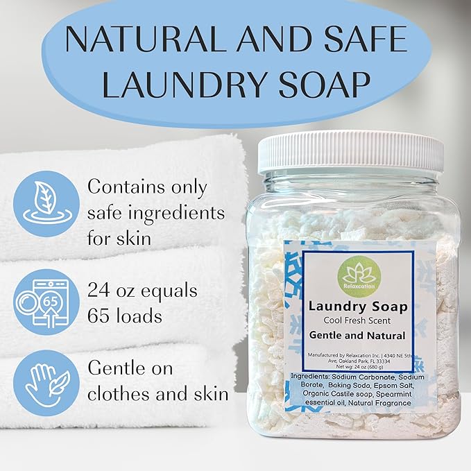 Natural Laundry Detergent Soap | Hypoallergenic Deep Cleaning Washing Powder | Eco-Friendly, Safe, and Effective with BORAX, SODA ASH, EPSOM SALT, BAKING SODA and CASTILE SOAP (65 Loads)