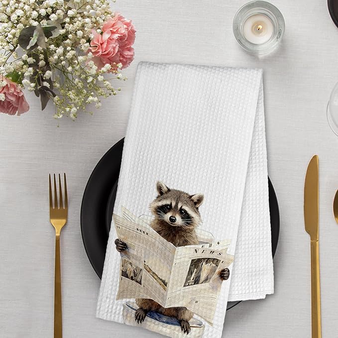 Funny Raccoon Gifts Hand Towels for Bathroom,Raccoon Lovers Owners Gifts,Racoons Kitchen Towels,Cute Animal Decorative Hand Tea Towel for Toilet Nursery Bathroom, 16x24 Inch