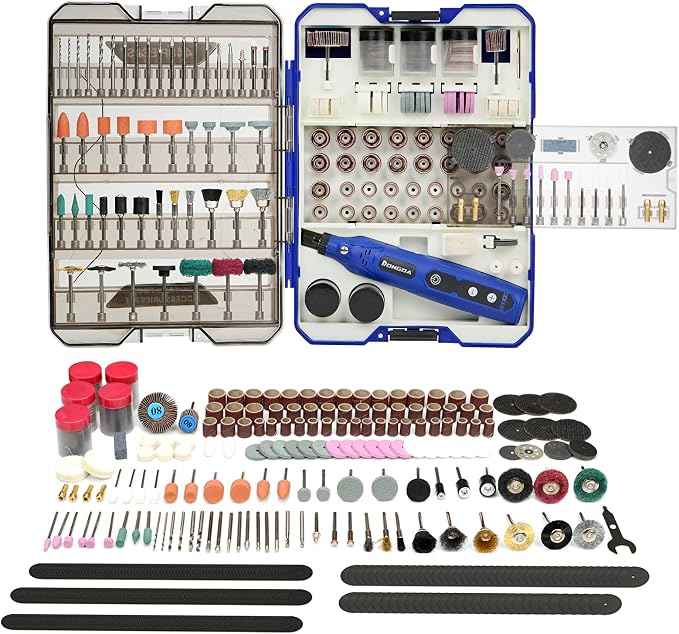 Cordless Rotary Tool Kit with 447pcs Accessories, 4V Mini Rotary Tool, 2000mAh Battery, 5-Speed Power Rotary Tool Kit for Grinding, Sanding, Cutting, Drilling, Polishing & DIY Crafts