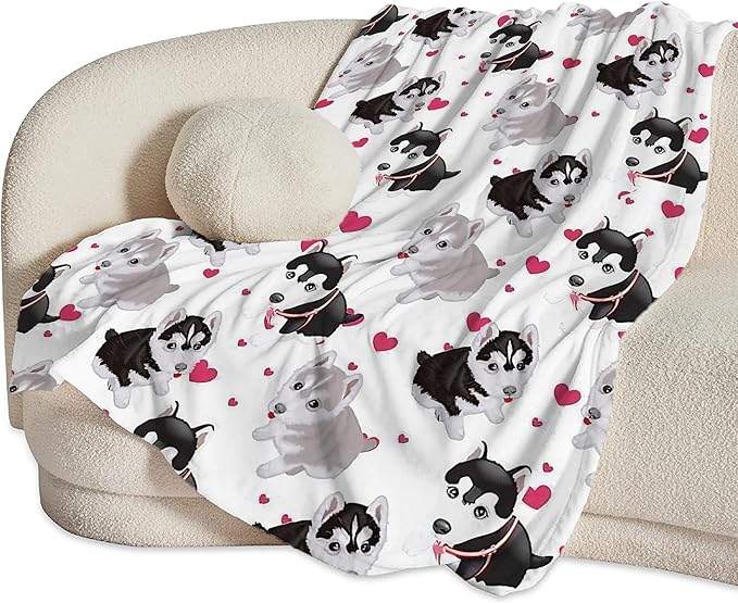 Alaskan Malamute Dog Blanket Cute Dog Throw Blanket Alaskan Dog Gifts and Decor Dog Blanket for Girls Women Kids Adults Soft Warm Cozy Fleece Blanket for Couch Sofa Bed 60"x50"