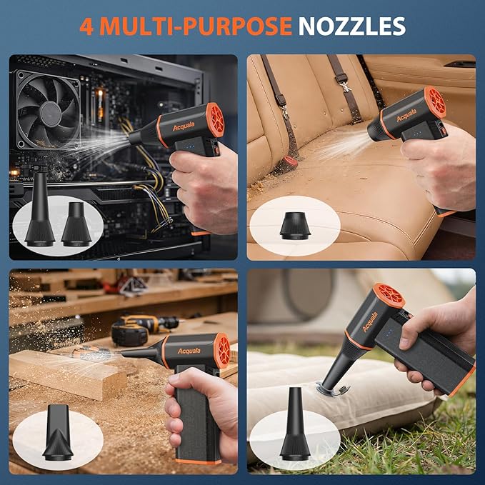 Electric Air Duster, 160000RPM Ultra Powerful Compressed Air Duster, 3-Gear Adjustable Air Blower, Rechargeable Cordless Mini Blower for Keyboard, Computer, Electronics, Car, Home & Outdoor Cleaning