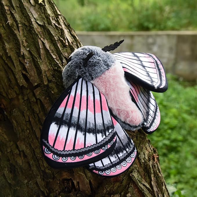 Cute Moth Plush Toy, Grey Moth Stuffed Animals 11in, Handmade Big Mothman Insect Plushie Model Toy, Unique Plush Gift Collection for Kids