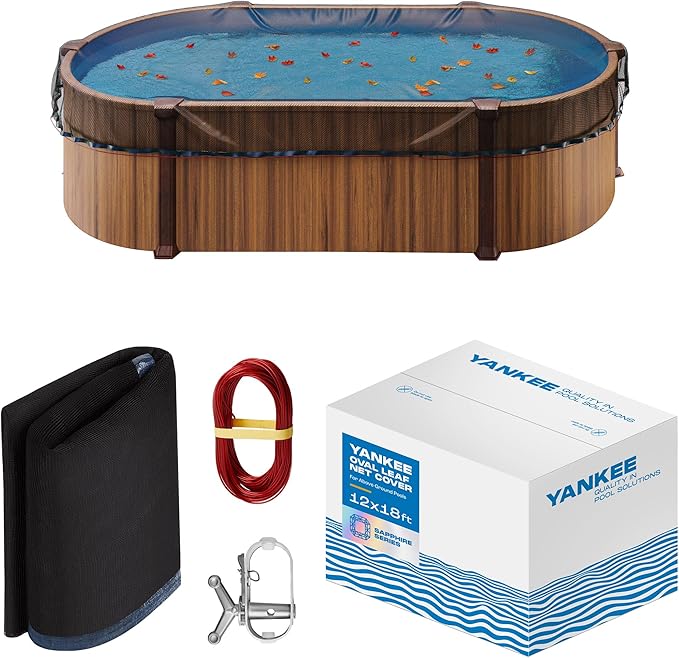 Yankee Pool Leaf Net Cover for Oval Pool 12x18 Ft.- Heavy-Duty 0.15” Above-Ground Leaf Net | Swimming Pool Net to Protect from Leaves, Debris, and Clogging