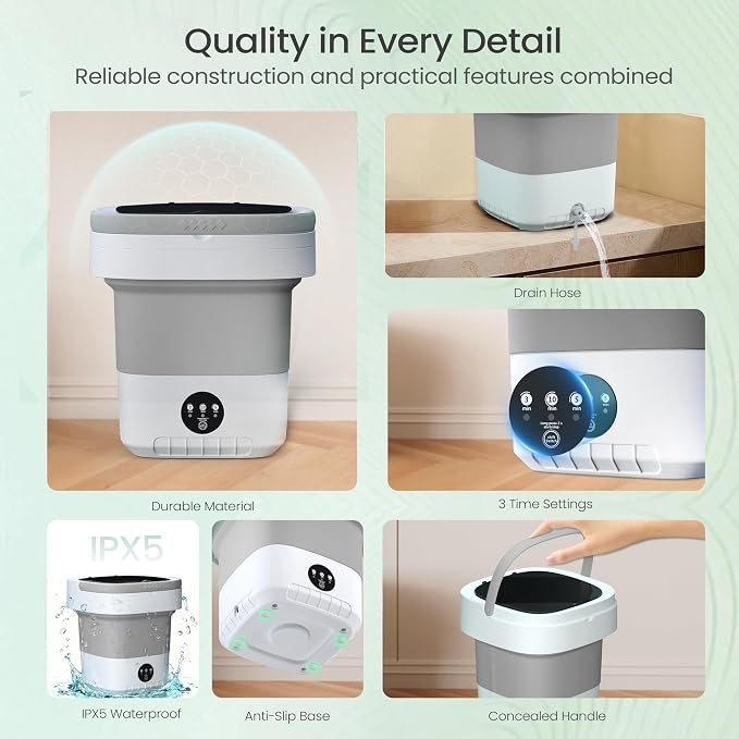 Portable Washing Machine 20L - Mini Washer with Spin Basket, 3 Cleaning Modes & Deep Wash for Small Clothes, Foldable Laundry for Apartment, Home, RV and Travel (Gray)