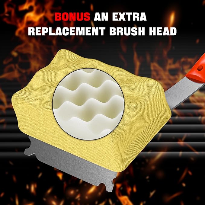 Grill Brush Bristle Free, Safe Grill Cleaner Brush for Outdoor Grill, Steam Grill Cleaning Brush with Scraper for Cast Iron/Stainless-Steel Grates (Bonus BBQ Scrub Daddy Replaceable Head)