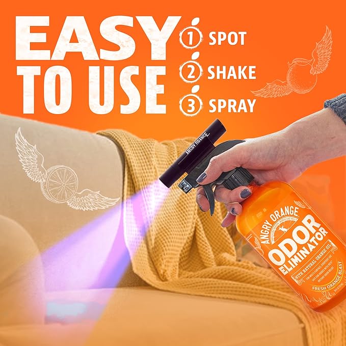 Angry Orange Pet Urine Detection & Odor Elimination Bundle – UV Black Light Flashlight + Citrus Powered Odor Eliminator Concentrate for Dog & Cat Urine, Carpets & Upholstery