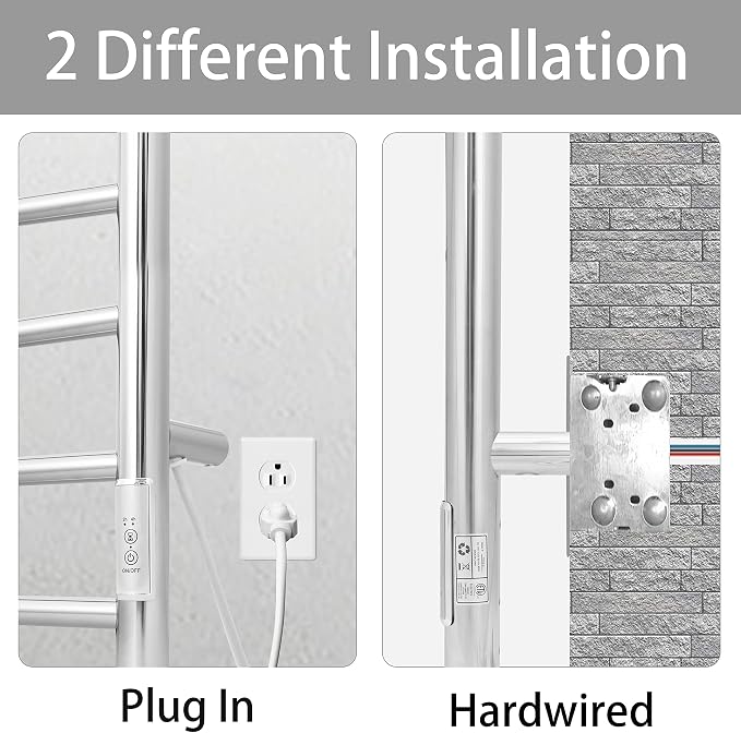 KEG Towel Warmer Wall Mounted with Built-in Timer 8 Bars Electric Stainless Steel Heated Towel Racks for Bathroom, Hot TW-8-PC Towel Warmer 8 bars polish chrome