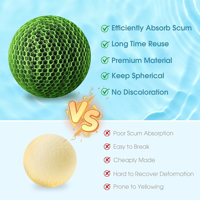 Hot Tub Scum Absorber, Spa & Pool Scum Eliminating Balls,Hot Tub Scum Balls,Scum Sponge for Spa Hot Tub, Hot Tub Accessories, Oil Absorbing Sponge for Hot Tub Skimmer (Green-6 Pack)
